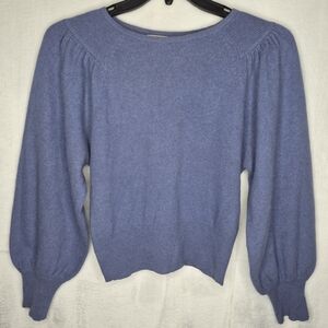 Vintage Carson Pirie Scott Angora Lambswool Puff Shoulder Sweater Blue - M